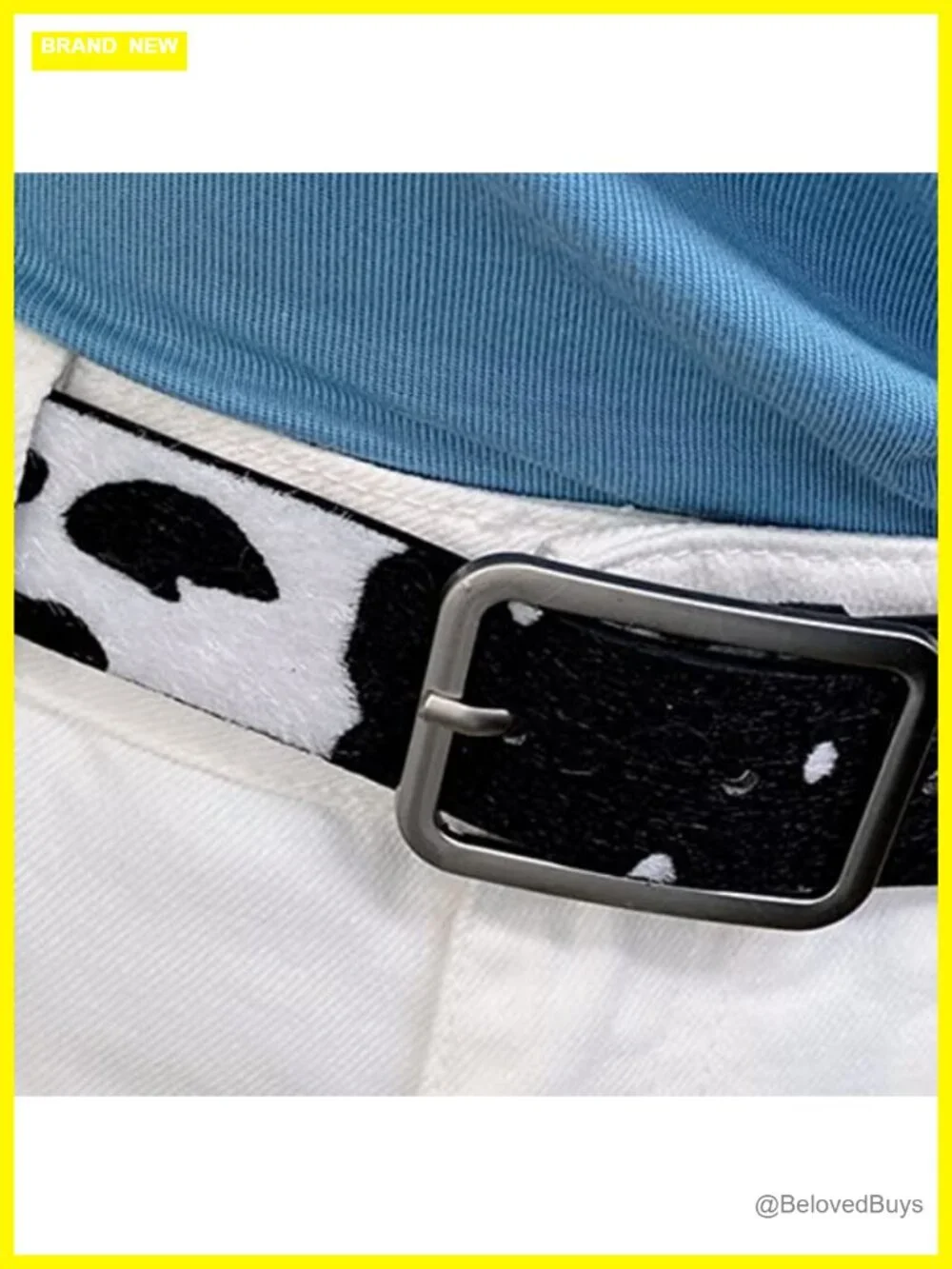 Faux Leather Cow Print Waist Belt for Women Fashion Button Buckle